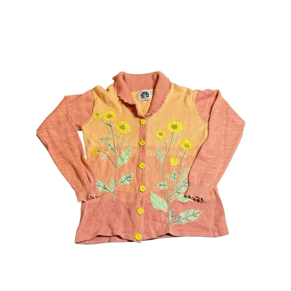 Storybook Knits Peach & Yellow Floral Cardigan Sweater - Picture 8 of 8